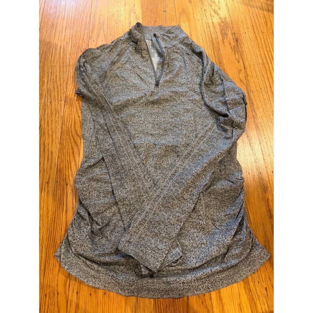 Athleta Momentum Space Dye Quarter Zip Pullover Gray Ruched Thumbholes Size M